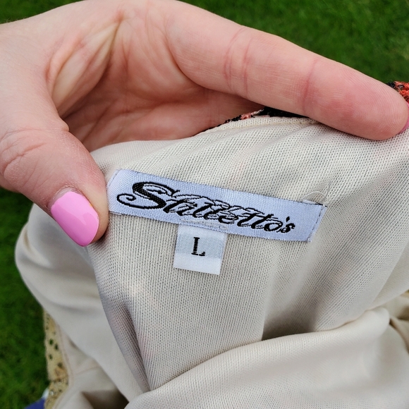 Stilettos Ombre Orange & Yellow Patterned Maxi Lace Women's Dress Size Large EUC - Picture 4 of 14